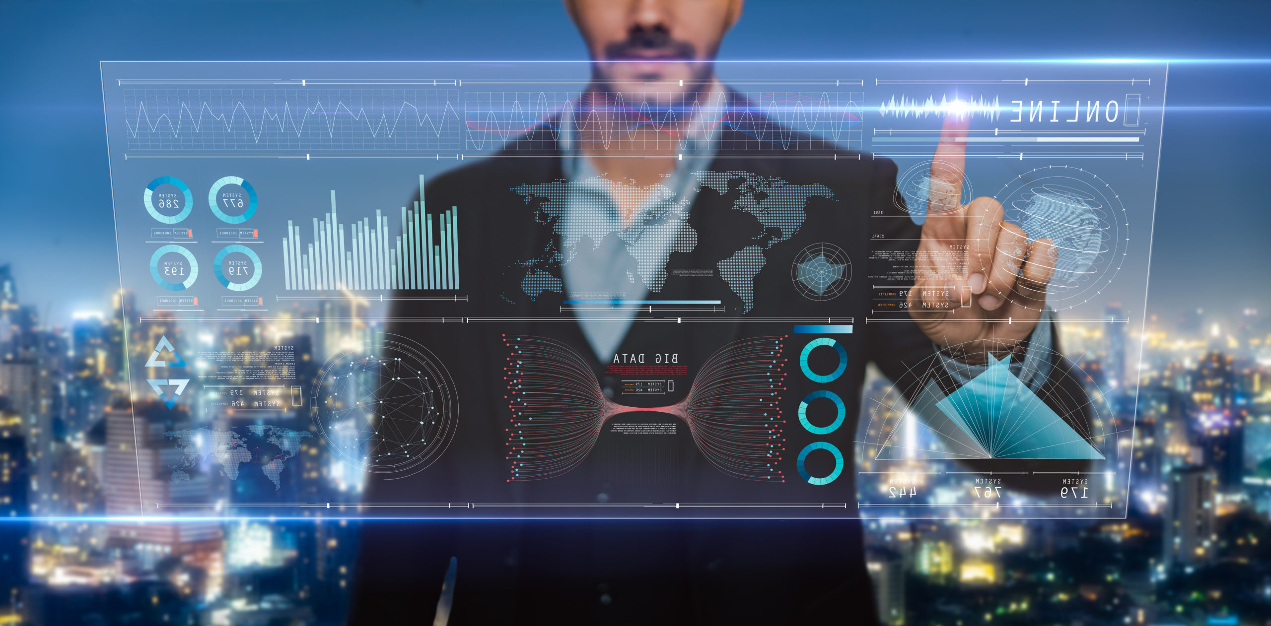 Businessman analysis on digital screen,technological digital fut